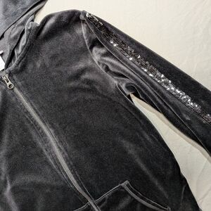 More Than Magic Girls Velour Black Jacket With Sequin Accent Sleeves.Size 10/12